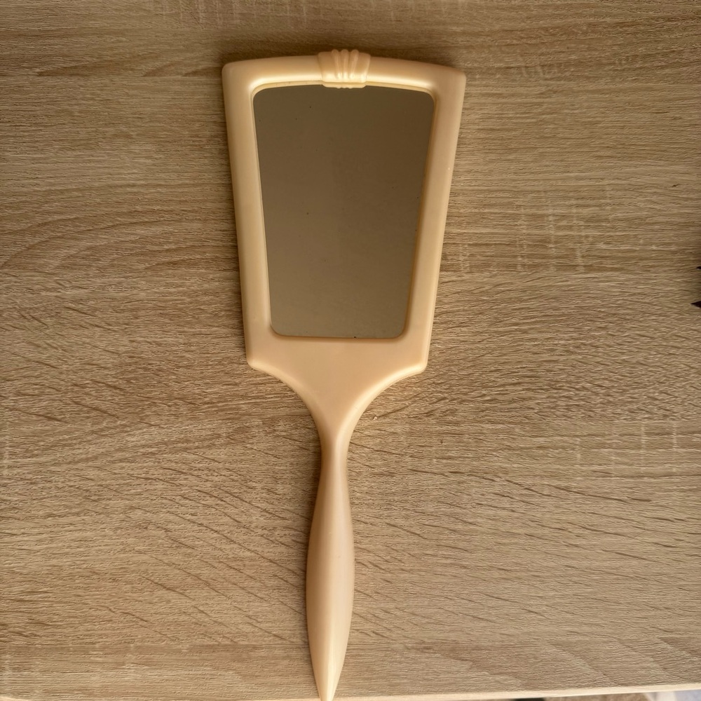 Vintage MCM Lucite Cream Handheld Vanity Mirror